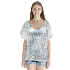 Countryblueandwhite V-neck Flutter Sleeve Top by digitaldivadesigns