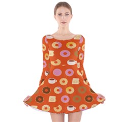 Coffee Donut Cakes Long Sleeve Velvet Skater Dress by Mariart