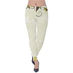 Flower Star Floral Green Camuflage Leaf Frame Velvet Leggings by Mariart