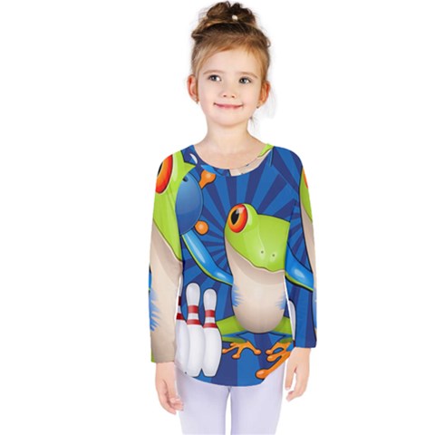 Tree Frog Bowling Kids  Long Sleeve Tee by crcustomgifts