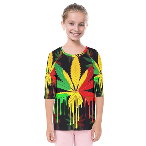 Marijuana Cannabis Rainbow Love Green Yellow Red Black Kids  Quarter Sleeve Raglan Tee by Mariart