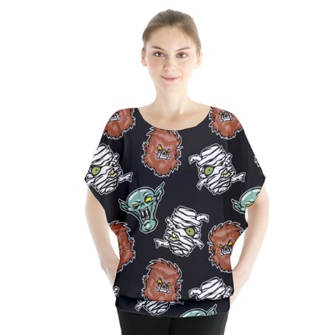 Pattern Halloween Werewolf Mummy Vampire Icreate Blouse by iCreate