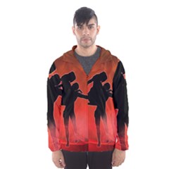 Dancing Couple On Red Background With Flowers And Hearts Hooded Wind Breaker (men) by FantasyWorld7