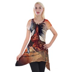 Awesome Creepy Running Horse With Skulls Short Sleeve Side Drop Tunic by FantasyWorld7