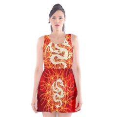 Wonderful Golden Dragon On Red Vintage Background Scoop Neck Skater Dress by FantasyWorld7