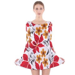 Flower Red Rose Star Floral Yellow Black Leaf Long Sleeve Velvet Skater Dress by Mariart