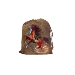 Awesome Horse  With Skull In Red Colors Drawstring Pouches (small)  by FantasyWorld7