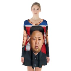 Kim Jong-un Long Sleeve Velvet V-neck Dress by Valentinaart