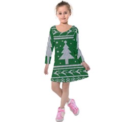 Ugly Christmas Sweater Kids  Long Sleeve Velvet Dress by Valentinaart