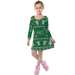 Ugly Christmas Sweater Kids  Long Sleeve Velvet Dress by Valentinaart