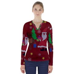 Ugly Christmas Sweater V-neck Long Sleeve Top by Valentinaart