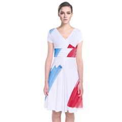 France Flag, Banner Watercolor Painting Art Short Sleeve Front Wrap Dress by picsaspassion