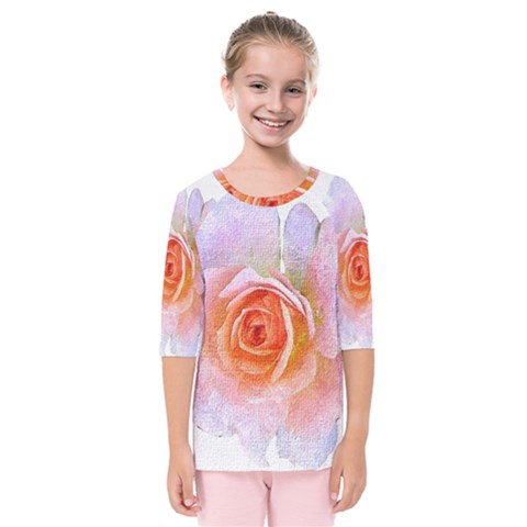 Pink Rose Flower, Floral Oil Painting Art Kids  Quarter Sleeve Raglan Tee by picsaspassion