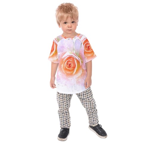 Pink Rose Flower, Floral Watercolor Aquarel Painting Art Kids Raglan Tee by picsaspassion