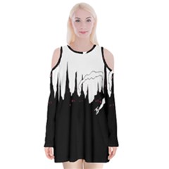 City History Speedrunning Velvet Long Sleeve Shoulder Cutout Dress by Mariart