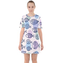 Love Fish Seaworld Swim Blue White Sea Water Cartoons Rainbow Polka Dots Sixties Short Sleeve Mini Dress by Mariart