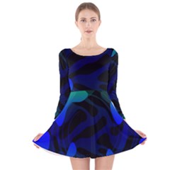 Spectrum Sputnik Space Blue Green Long Sleeve Velvet Skater Dress by Mariart