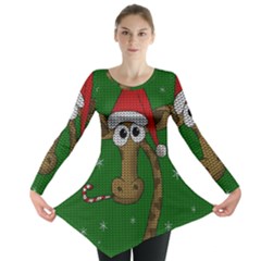 Christmas Giraffe  Long Sleeve Tunic  by Valentinaart