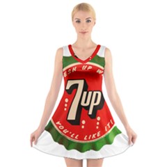 Fresh Up With  7 Up Bottle Cap Tin Metal V-neck Sleeveless Skater Dress by Celenk