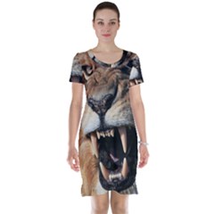 Male Lion Angry Short Sleeve Nightdress by Celenk