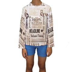 Vintage Newspapers Headline Typography Kids  Long Sleeve Swimwear by yoursparklingshop