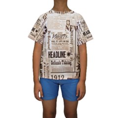 Vintage Newspapers Headline Typography Kids  Short Sleeve Swimwear by yoursparklingshop