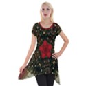 Christmas Wreath Stars Green Red Elegant Short Sleeve Side Drop Tunic View1