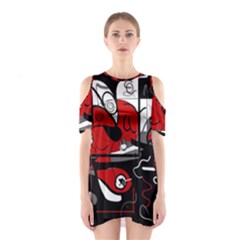 Red Black And White Abstraction Shoulder Cutout One Piece by Valentinaart