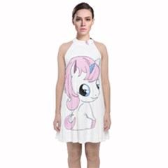 Baby Unicorn Velvet Halter Neckline Dress  by Valentinaart