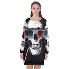 Cinema Skull Long Sleeve Chiffon Shift Dress  by Valentinaart