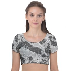 Stone Dragon Camouflage Velvet Short Sleeve Crop Top  by RespawnLARPer