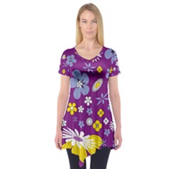 Floral Flowers Short Sleeve Tunic  by Celenk