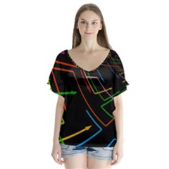 Arrows Direction Opposed To Next V-neck Flutter Sleeve Top by Celenk