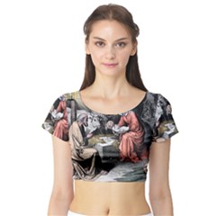 The Birth Of Christ Short Sleeve Crop Top by Valentinaart