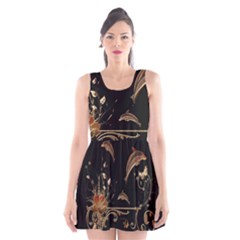 Wonderful Dolphins And Flowers, Golden Colors Scoop Neck Skater Dress by FantasyWorld7