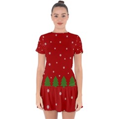 Christmas Pattern Drop Hem Mini Chiffon Dress by Valentinaart