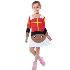 Cutieful Kids Art Funny Zwarte Piet Friend Of St  Nicholas Wearing His Miter Kids  Long Sleeve Velvet Dress by yoursparklingshop