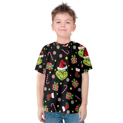 Grinch Pattern Kids  Cotton Tee by Valentinaart