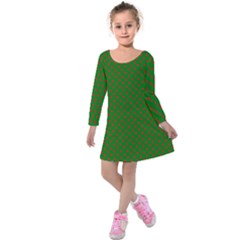 Red Stars On Christmas Green Background Kids  Long Sleeve Velvet Dress by PodArtist