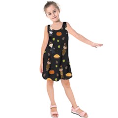 Pilgrims And Indians Pattern - Thanksgiving Kids  Sleeveless Dress by Valentinaart