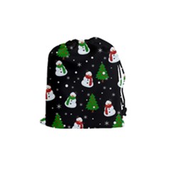 Snowman Pattern Drawstring Pouches (medium)  by Valentinaart