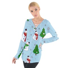 Snowman Pattern Tie Up Tee by Valentinaart