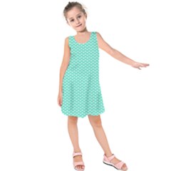 Tiffany Aqua Blue With White Lipstick Kisses Kids  Sleeveless Dress by PodArtist