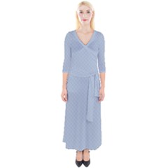 Powder Blue Stitched And Quilted Pattern Quarter Sleeve Wrap Maxi Dress by PodArtist