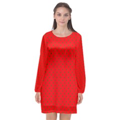 Small Christmas Green Polka Dots On Red Long Sleeve Chiffon Shift Dress  by PodArtist