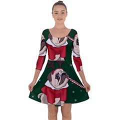 Pug Xmas Quarter Sleeve Skater Dress by Valentinaart