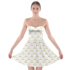 Gold Scales Of Justice On White Repeat Pattern All Over Print Strapless Bra Top Dress by PodArtist