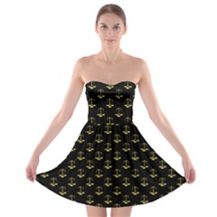 Gold Scales Of Justice On Black Repeat Pattern All Over Print  Strapless Bra Top Dress by PodArtist