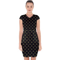 Gold Scales Of Justice On Black Repeat Pattern All Over Print  Capsleeve Drawstring Dress  by PodArtist