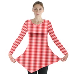 Small Snow White And Christmas Red Gingham Check Plaid Long Sleeve Tunic  by PodArtist